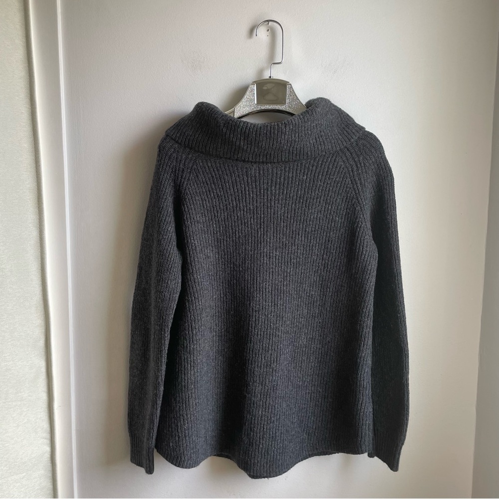 Grey Merino Wool Blend Cowl Neck Knit Sweater-Tahari-Size S